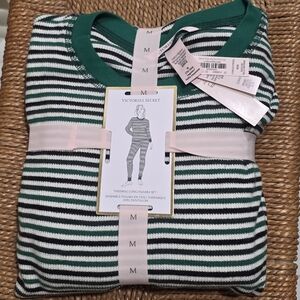 Victoria's Secret Green and Black Striped Pajama Set